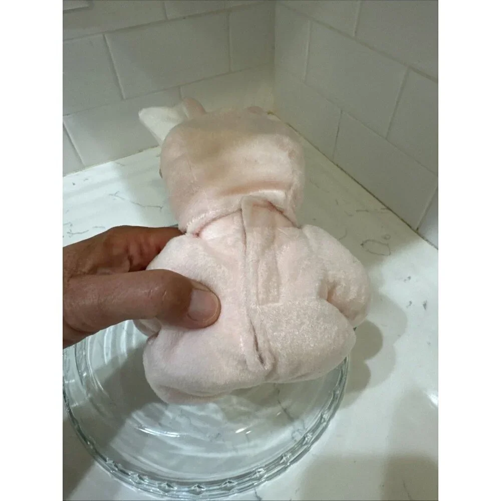 Animal Adventure Stuffed Plush White Bear in a Bunny Pink Suit VTG